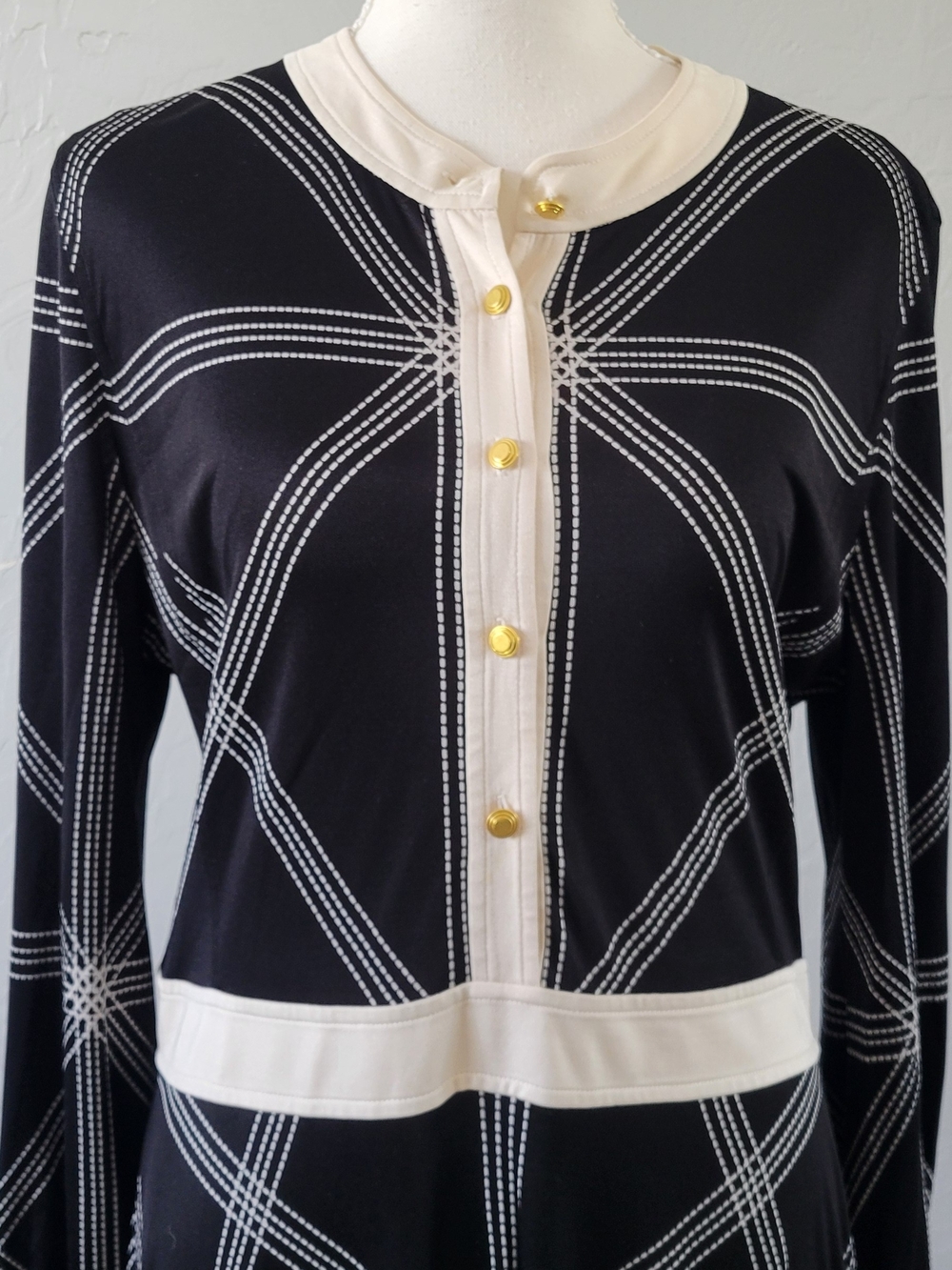 Tory Burch Maxi Dress L Geometric Mod Quiet Luxury Preppy - Picture 13 of 15